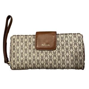 Fossil Wallet Madison Zip Clutch - Taupe/Tan PVC Man Made no Leather